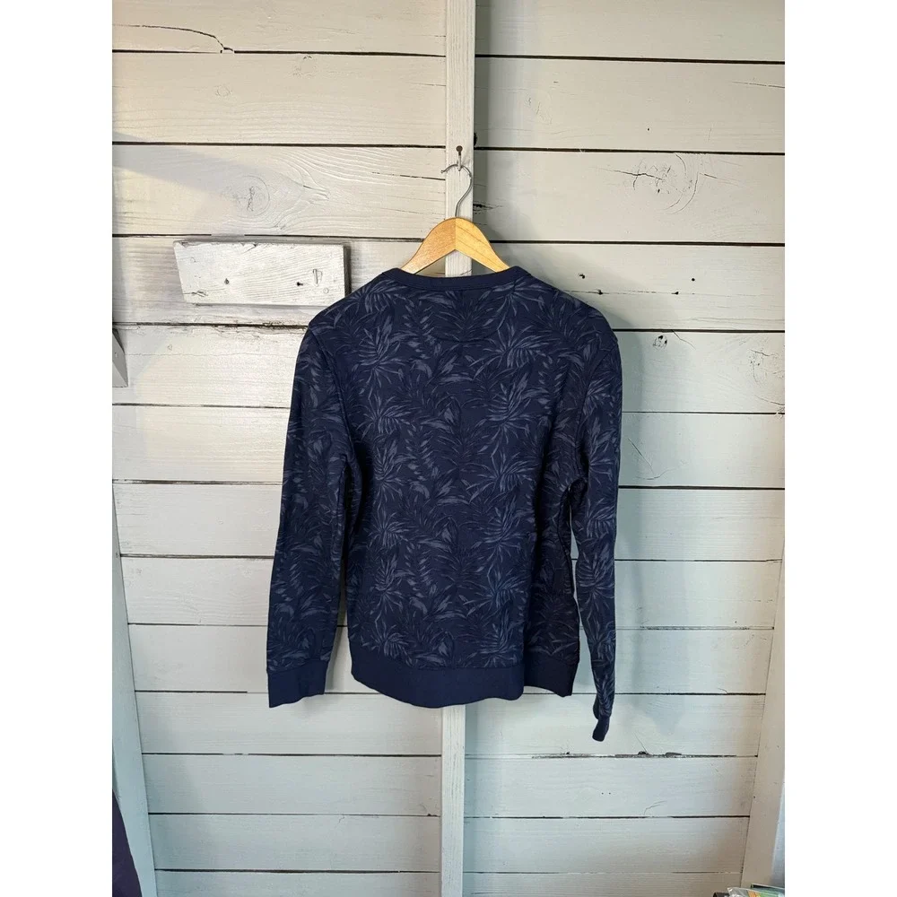 Banana Republic Mens Navy Blue Tropical Palm Leaf Print Crewneck Sweatshirt M